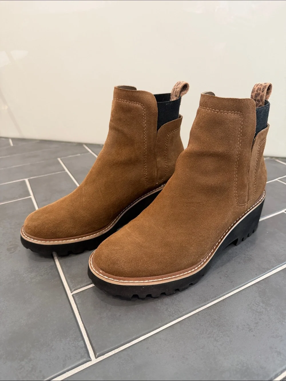 Dolce Vita Women's Suede Chelsea Wedge Booties in Brown